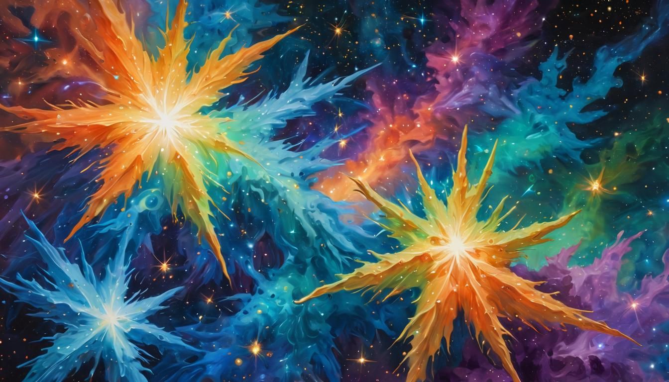 Vibrant Protostar Cluster in Oil Painting Style