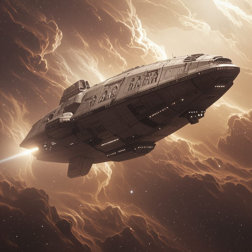 Ancient Spaceship Drifting Through Cosmic Nebula