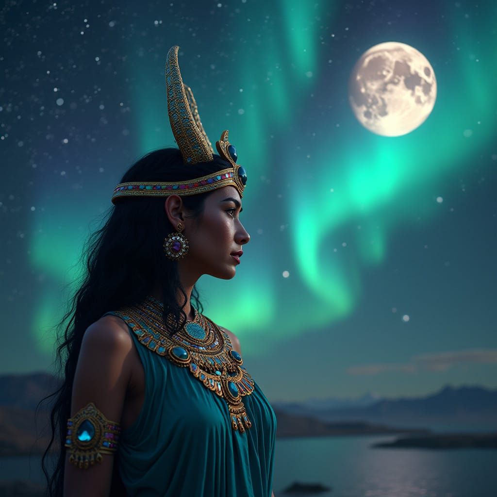 Egyptian Goddess Hathor in Celestial Headdress