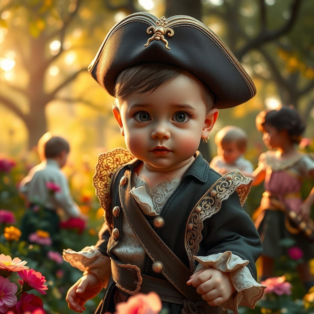 Pirate Baby Plays in Garden, Splash Art Aesthetic