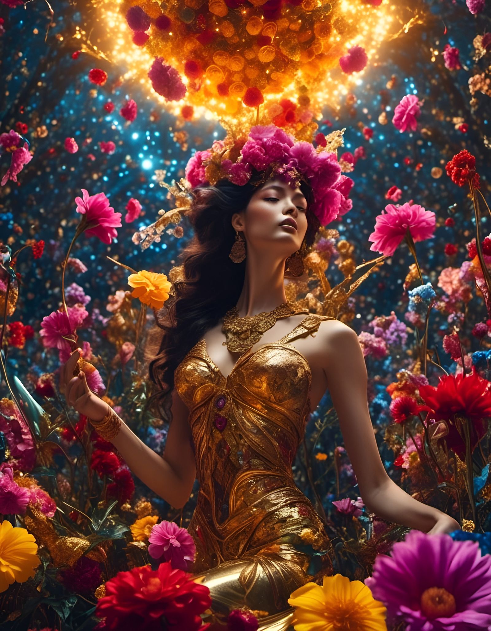 Explosion of Backlit Flowers in Cinematic Style