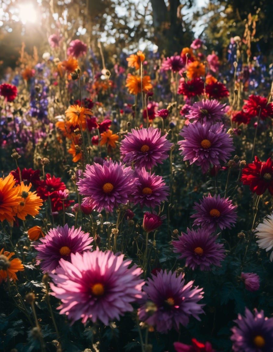 Explosion of Backlit Wildflowers in Cinematic Style