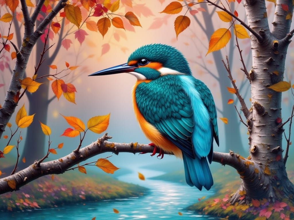 Kingfisher perched over river