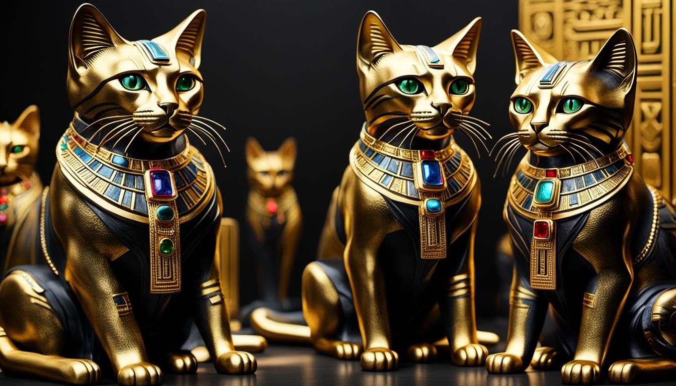 Cybernetic Egyptian Cat Statues with Electronic Jewels