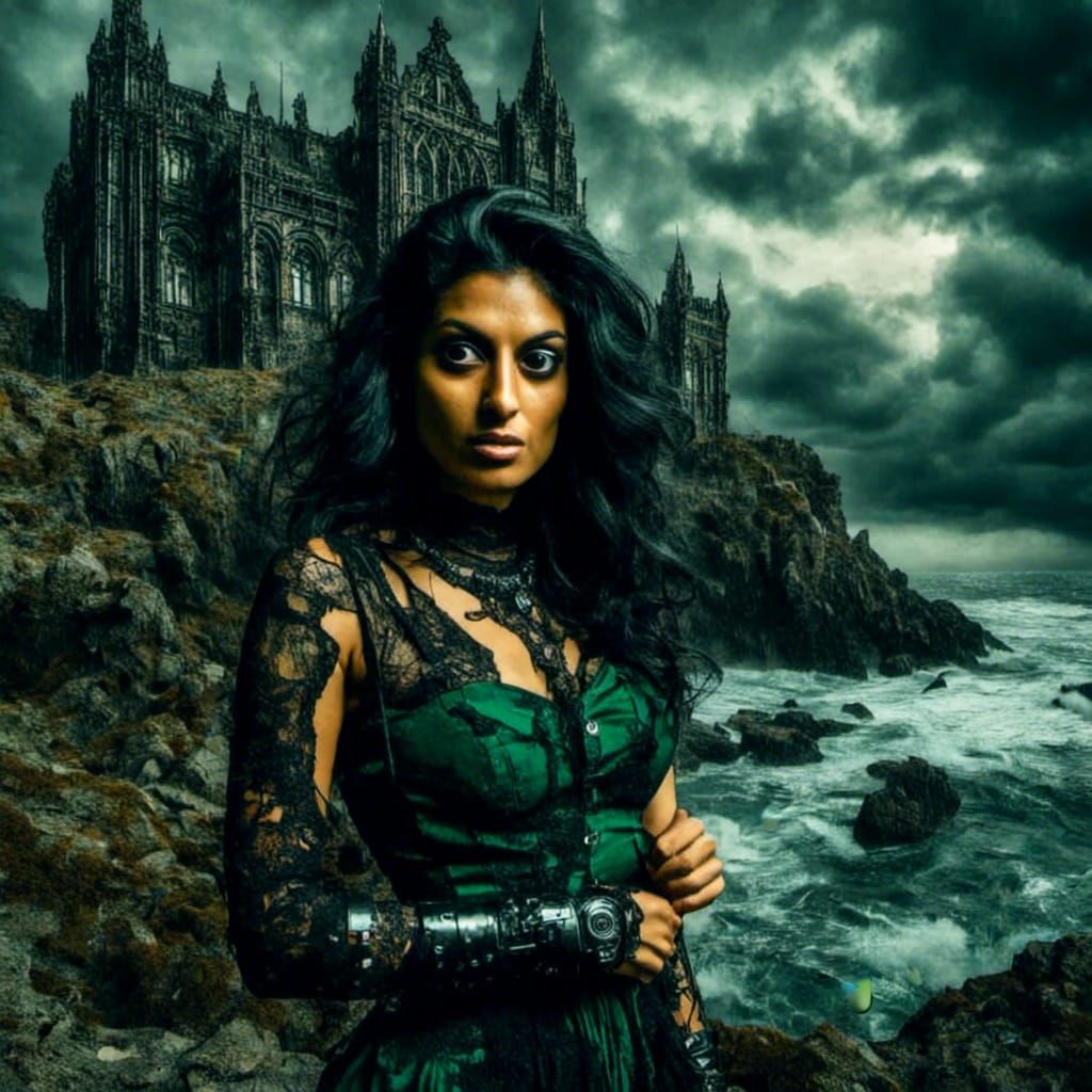 Gothic Cybernetic Woman in Cyberpunk Style