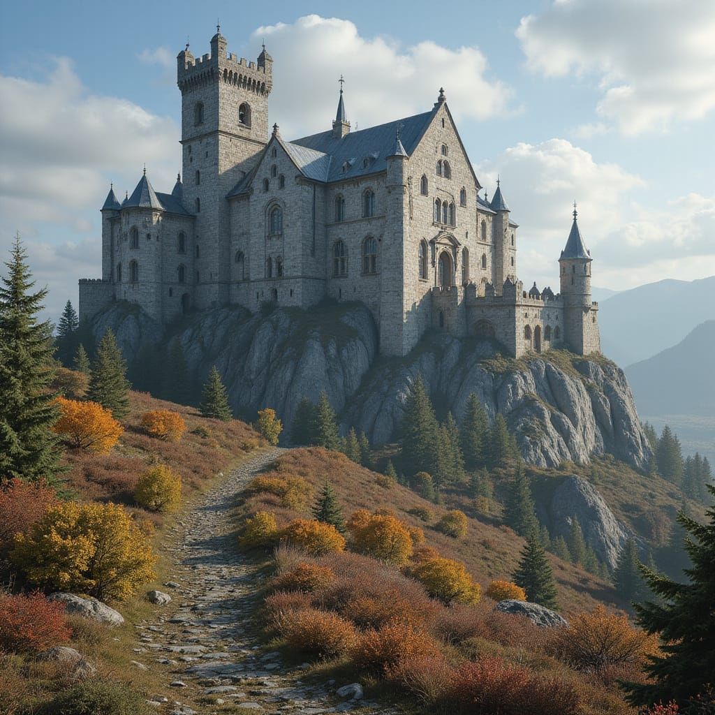 Majestic Castle Overlooking Wilderness in Dramatic Style