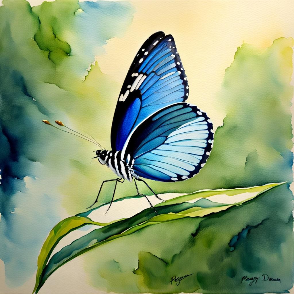 Vibrant Mexican Bluewing in Watercolor Painting