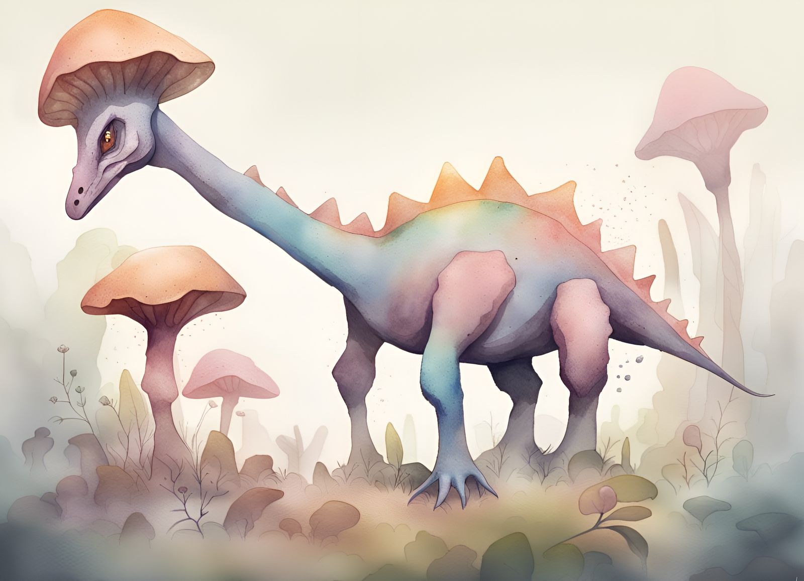 Fungus Dinosaur in Pastel Watercolor Style