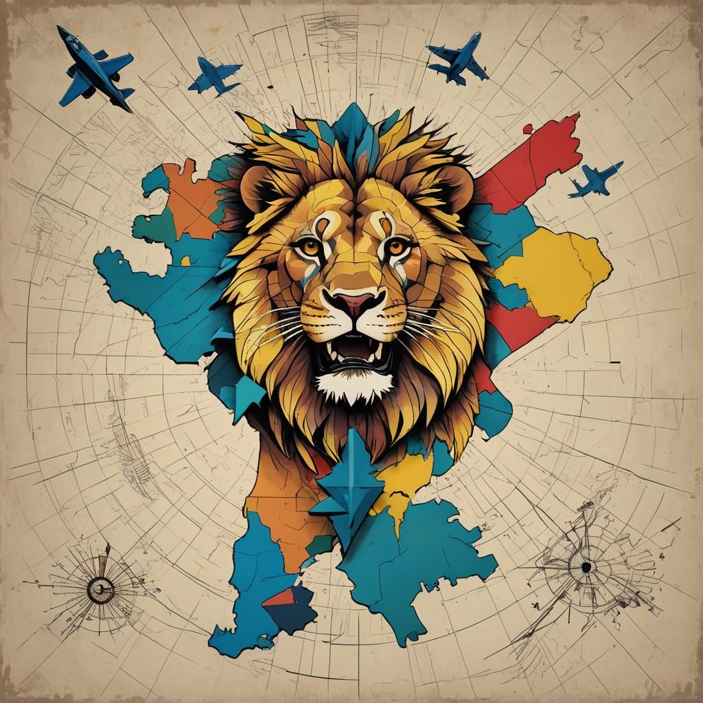 Lion Rending South America Map in Pop Art Style