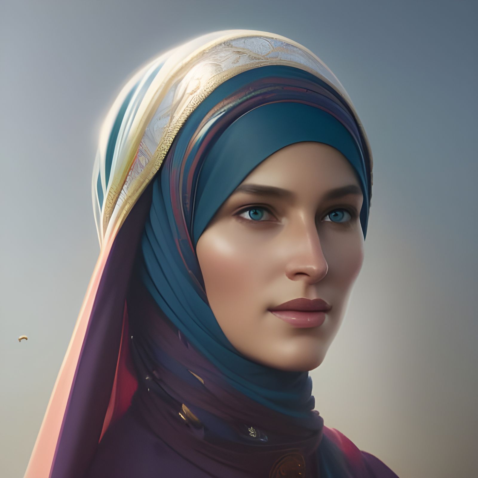 German Woman in Hijab: Detailed Digital Portrait
