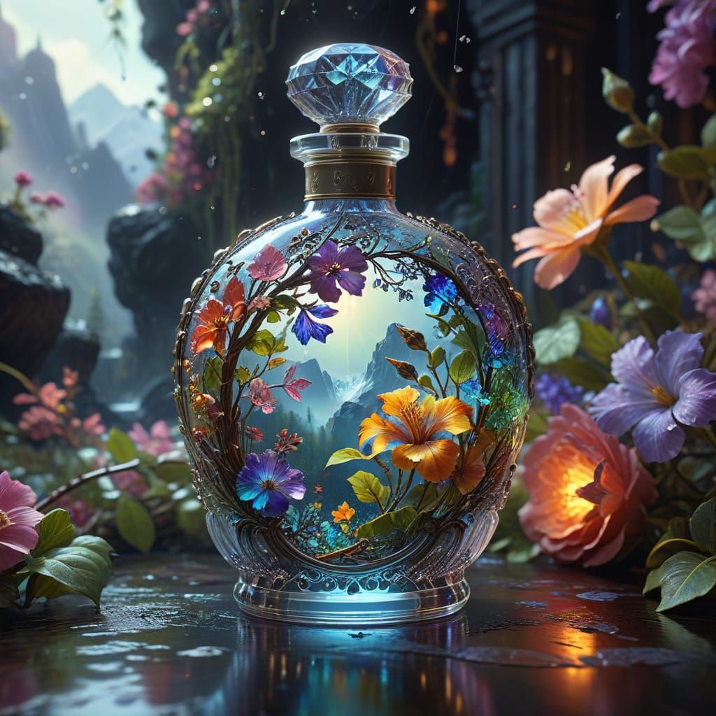 Rainbow Crystal Perfume Bottle with Floral Scene