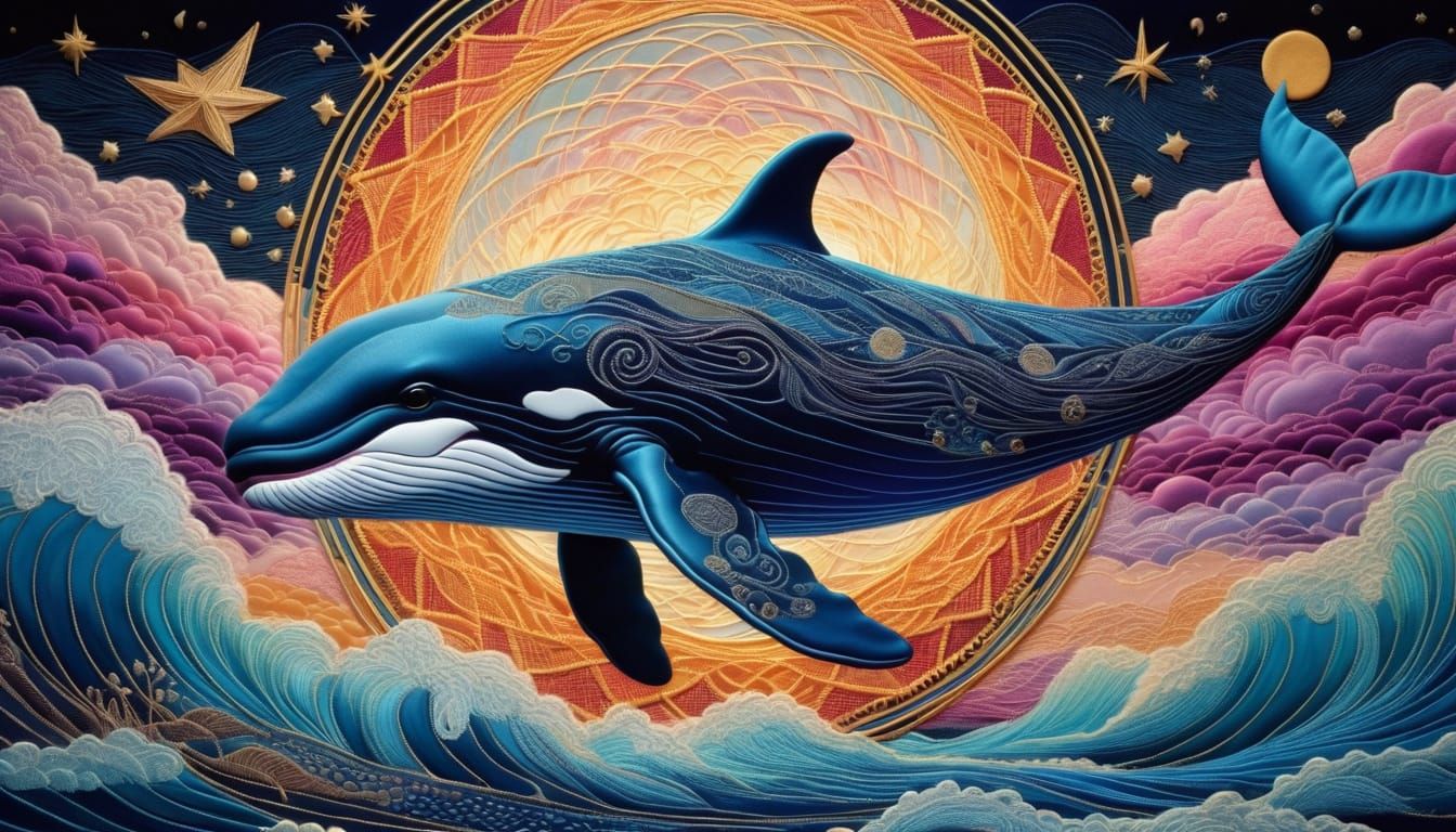 Majestic Flying Whale in Psychedelic Twilight