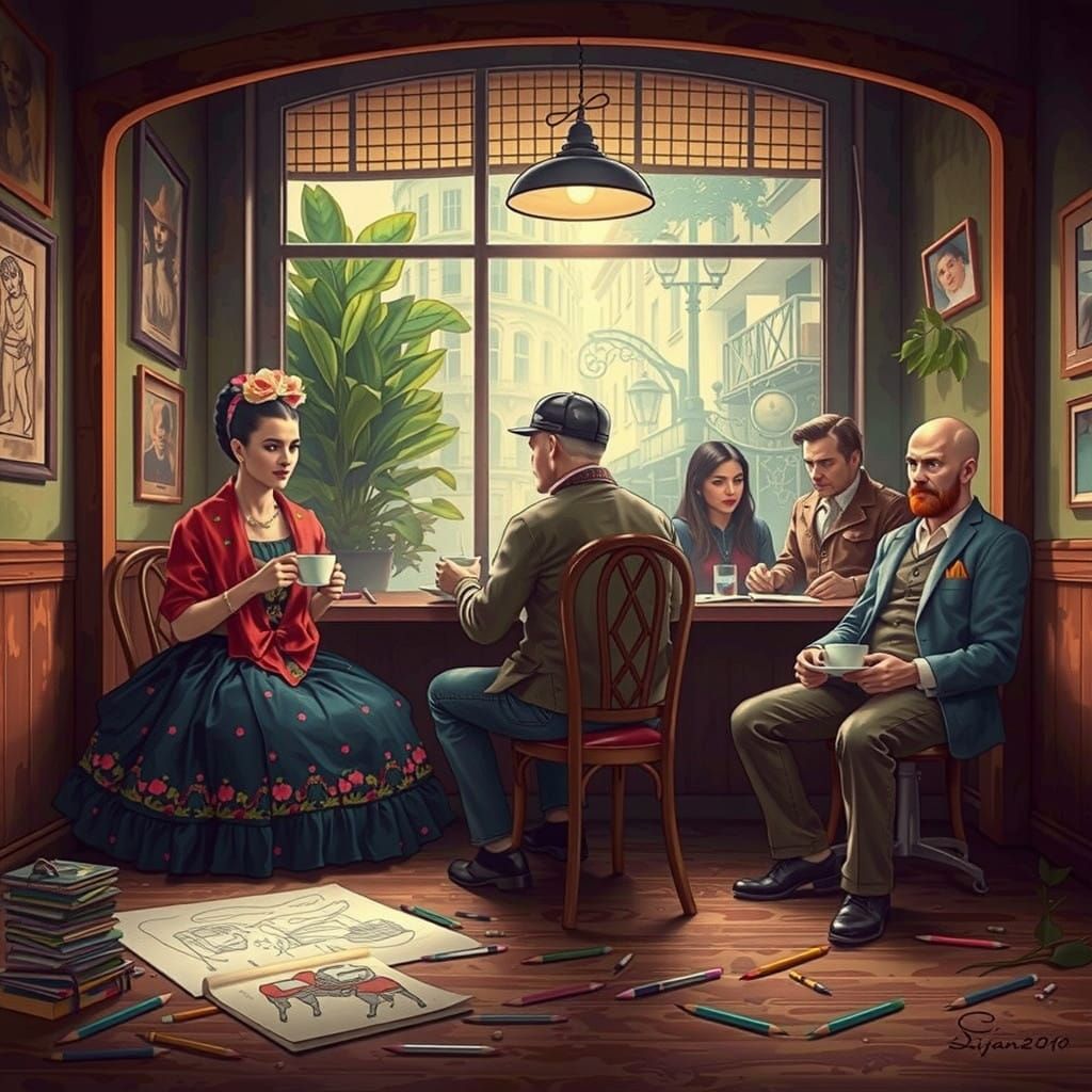 Android Artists Unite in Whimsical Cafe Scene in Cyberpunk S...