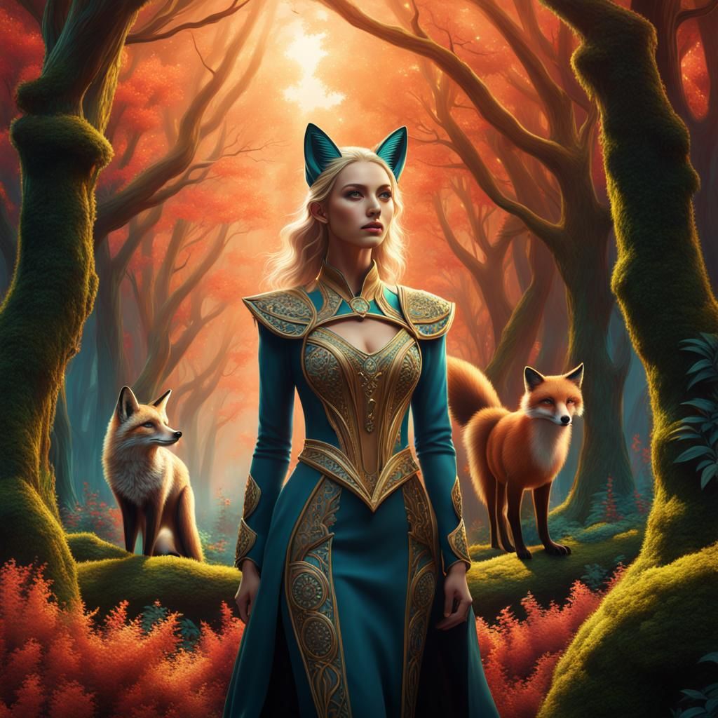 Fox-Woman in a Forest of Light: Fantasy Concept Art