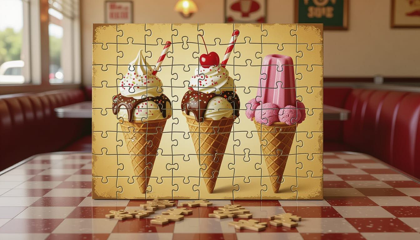 Vintage Ice Cream Ad Puzzle in Sepia Tones