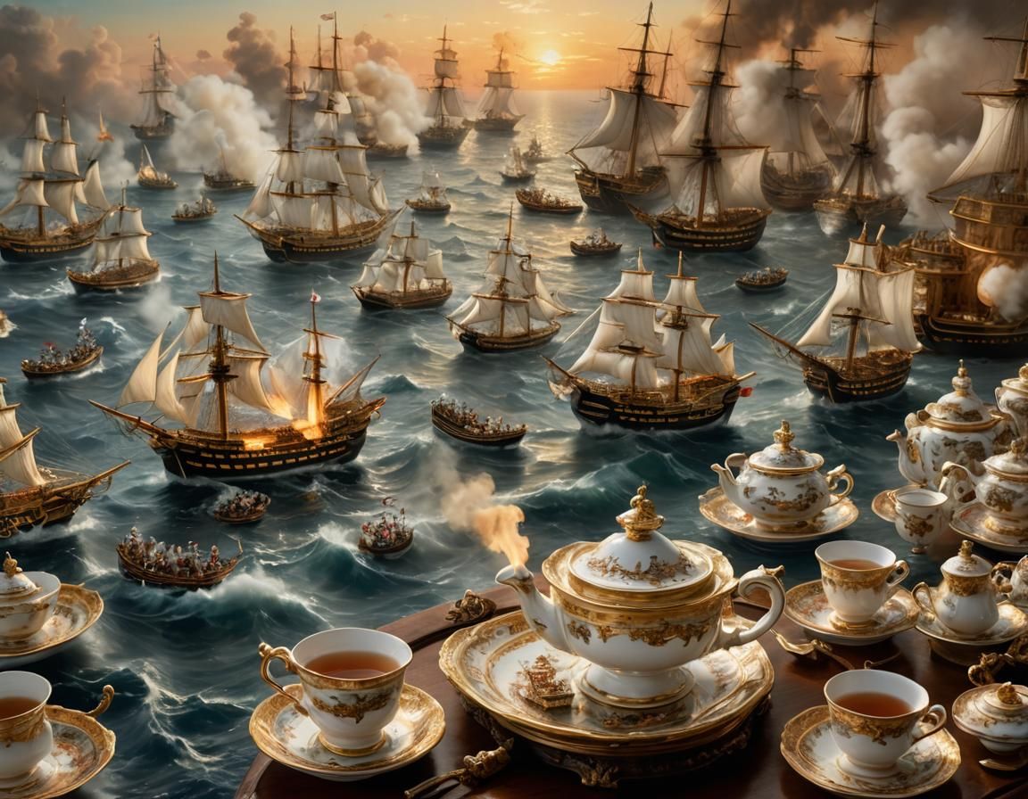 Naval Battle in Teacup: An Impressionist Miniature Scene