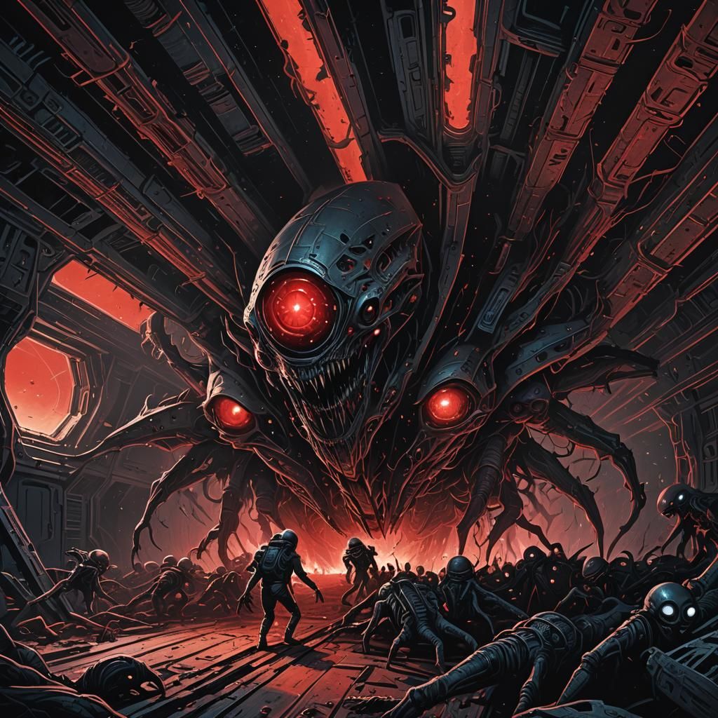 Space Aliens Crawling from Spaceship: Surrealist Illustratio...