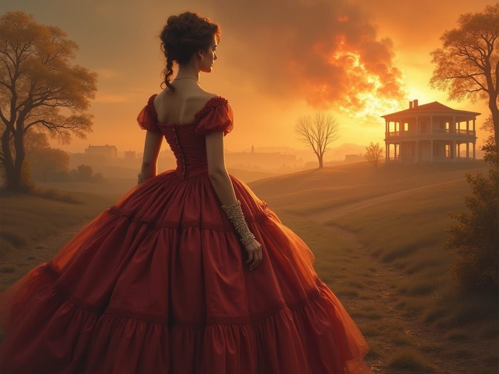 Scarlett O'Hara in a Grand, Romanticized Scene of the Americ...