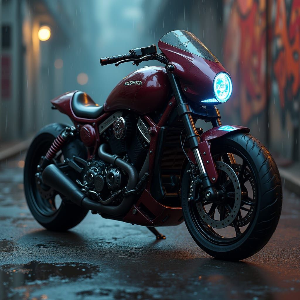 Cyberpunk Motorcycle in Gritty, High-Tech Style