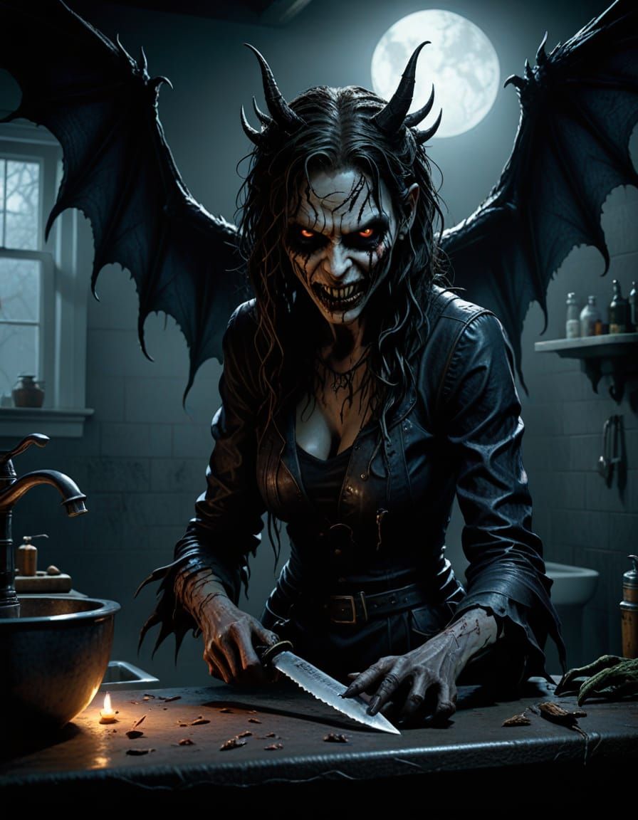 Chilling Encounter with Winged Creature in Dark Fantasy Styl...