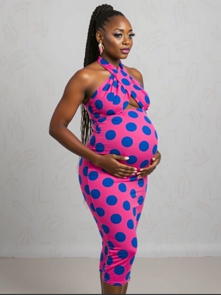 Pregnant African American Woman in Polka Dot Dress Portrait
