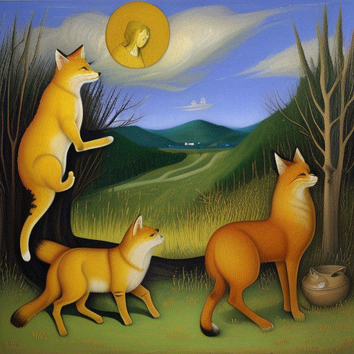 Cats and Fox in Oil Painting Style by James Gurney
