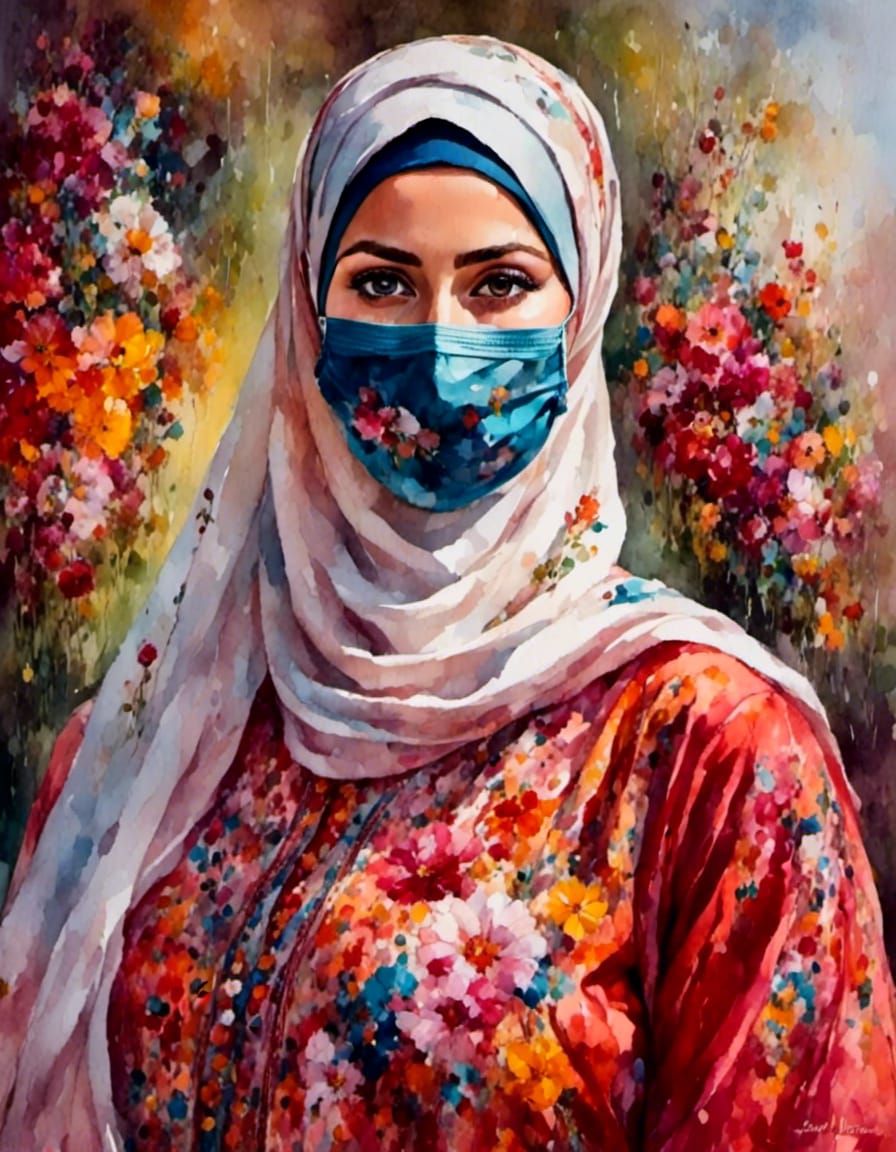 Smiling Hijabi Woman Portrait with Facemask