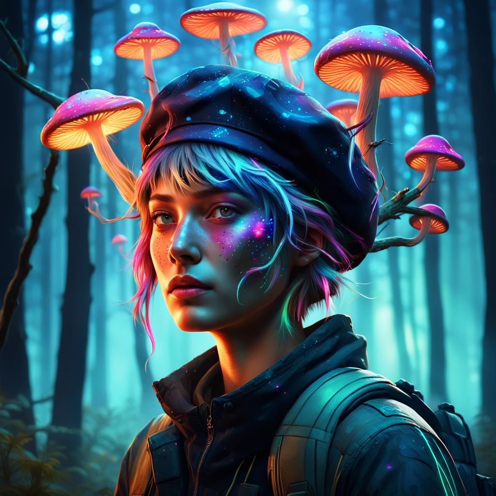 Neon Art Nouveau Portrait of Future Artist