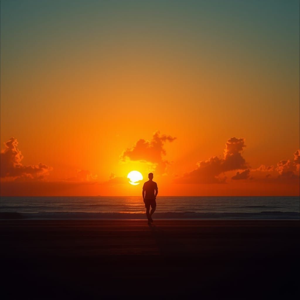 Sunset Silhouette on a Golden Beach