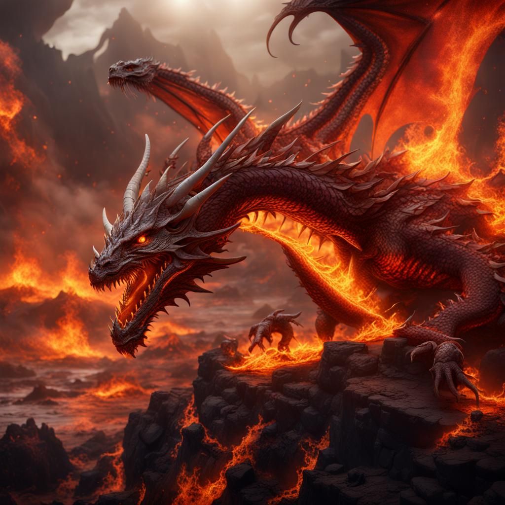 Dragon in Sea of Fire: Detailed Matte Painting