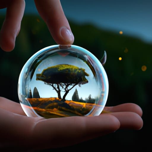 Tree and Moon in Water Bubble: Macro Photograph
