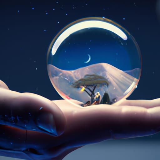 Hand Holding Bubble with Tree and Fireflies