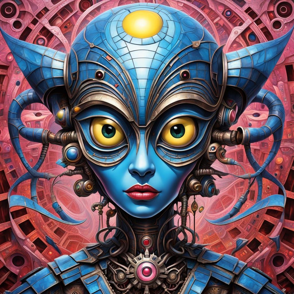 Abstract Alien Portrait in Cubist Steampunk Style