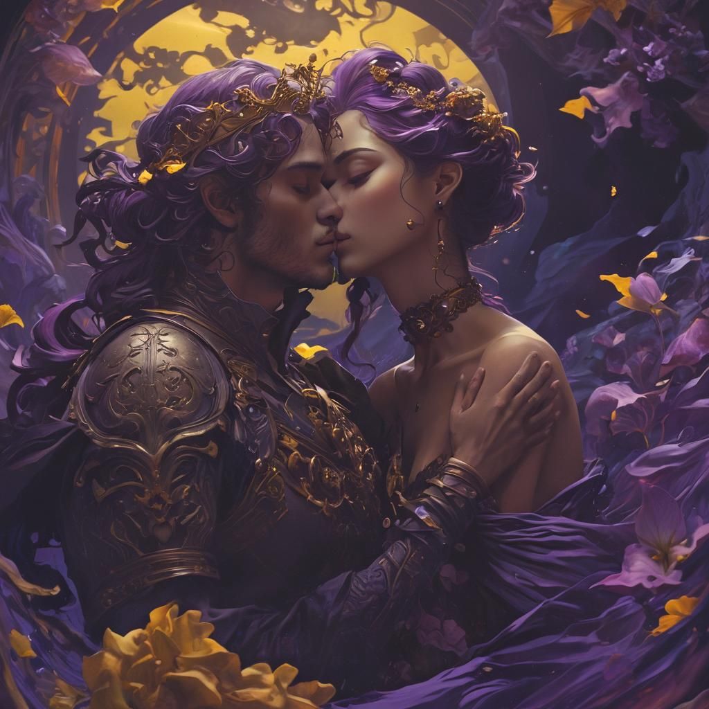 Mystical Kiss in Dark Fantasy Style