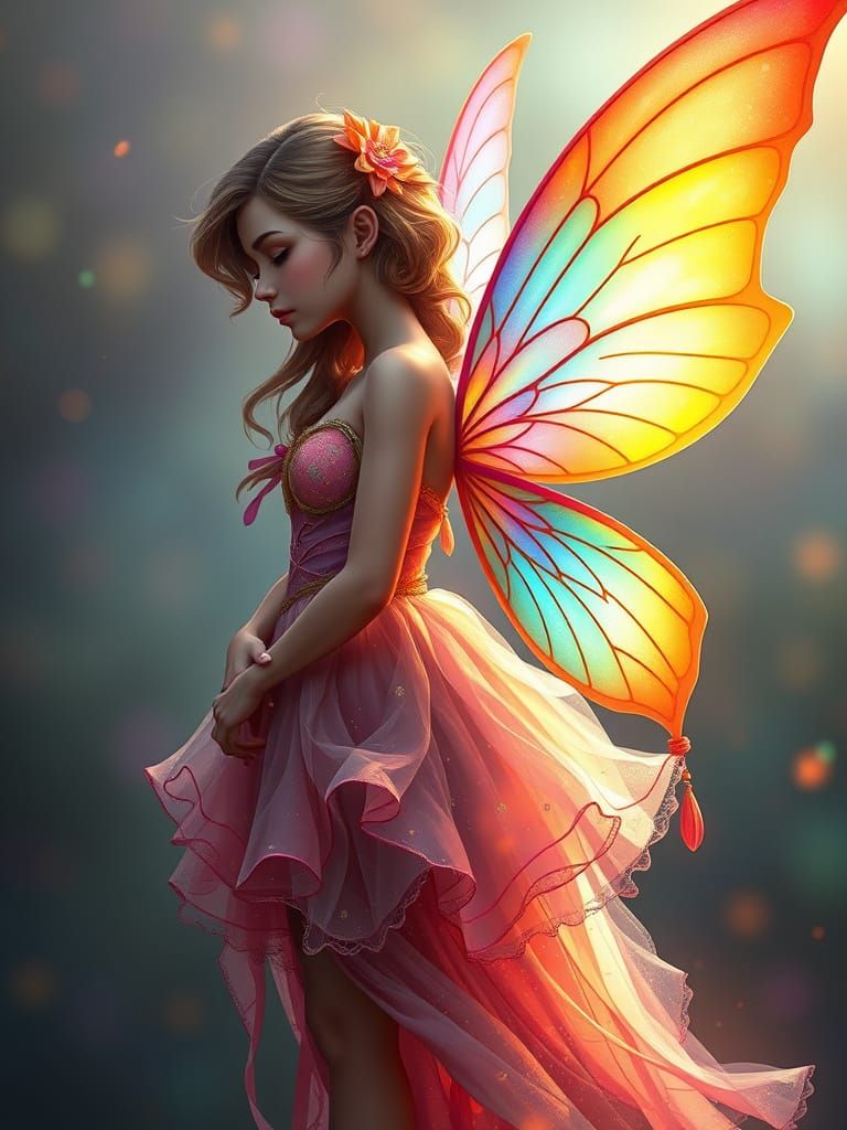 Hyperrealistic Fairy with Colorful Wings
