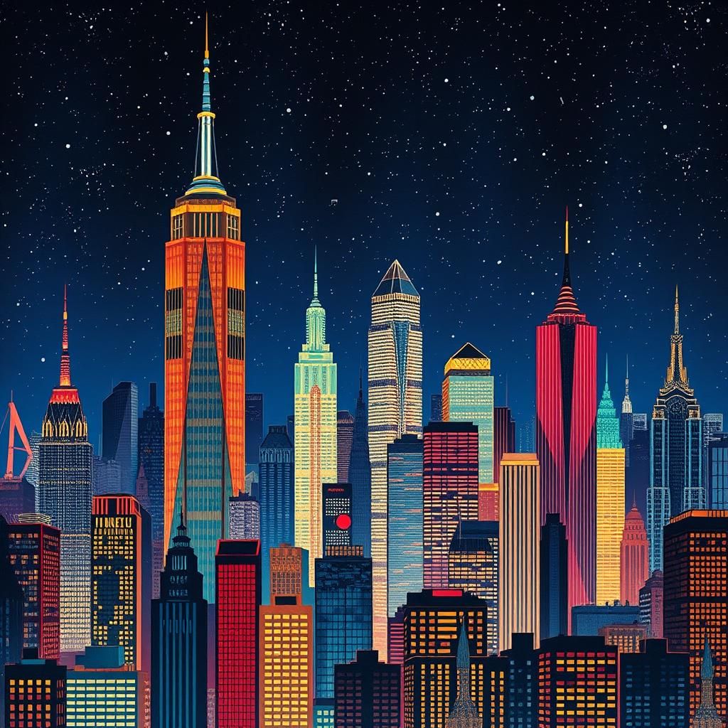 Urban Symphony: Musical Skyscrapers in Starry Night