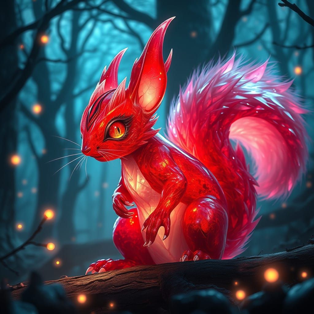 Shimmering Crimson Demon Squirrel Illuminates the Nocturnal....