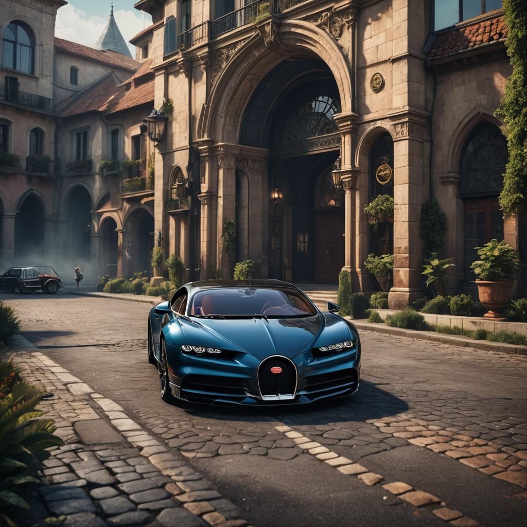 Retro Bugatti Chiron Sports Car in Matte Painting