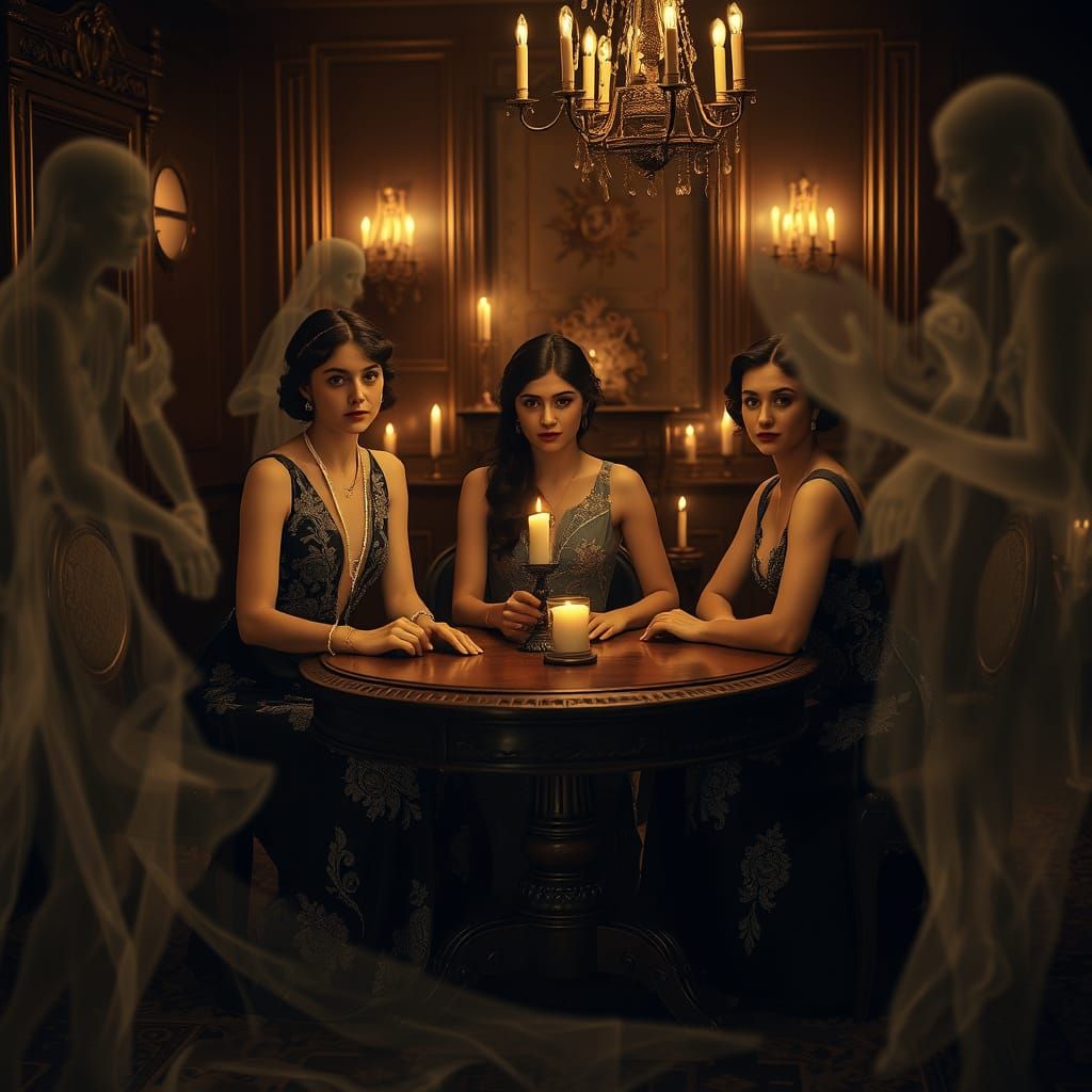 Mystical Gathering in 1920s Style Interior