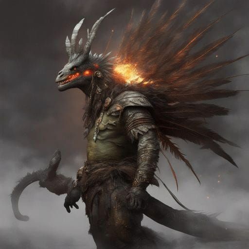 Lizardman Shaman with Glowing Spellsword, Fantasy Art