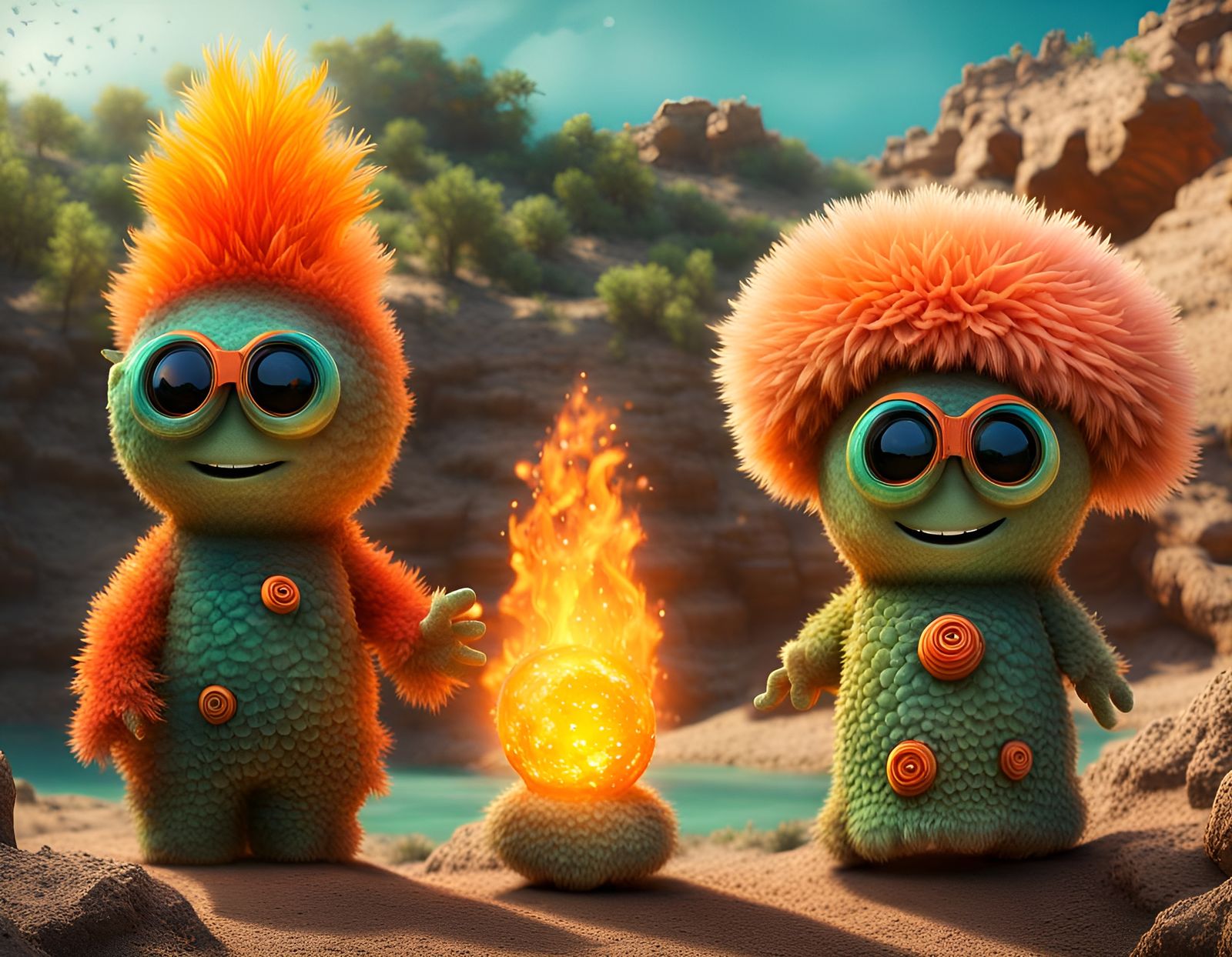 Fuzzy Anthropomorphic Figures in Crystalline Coral Design