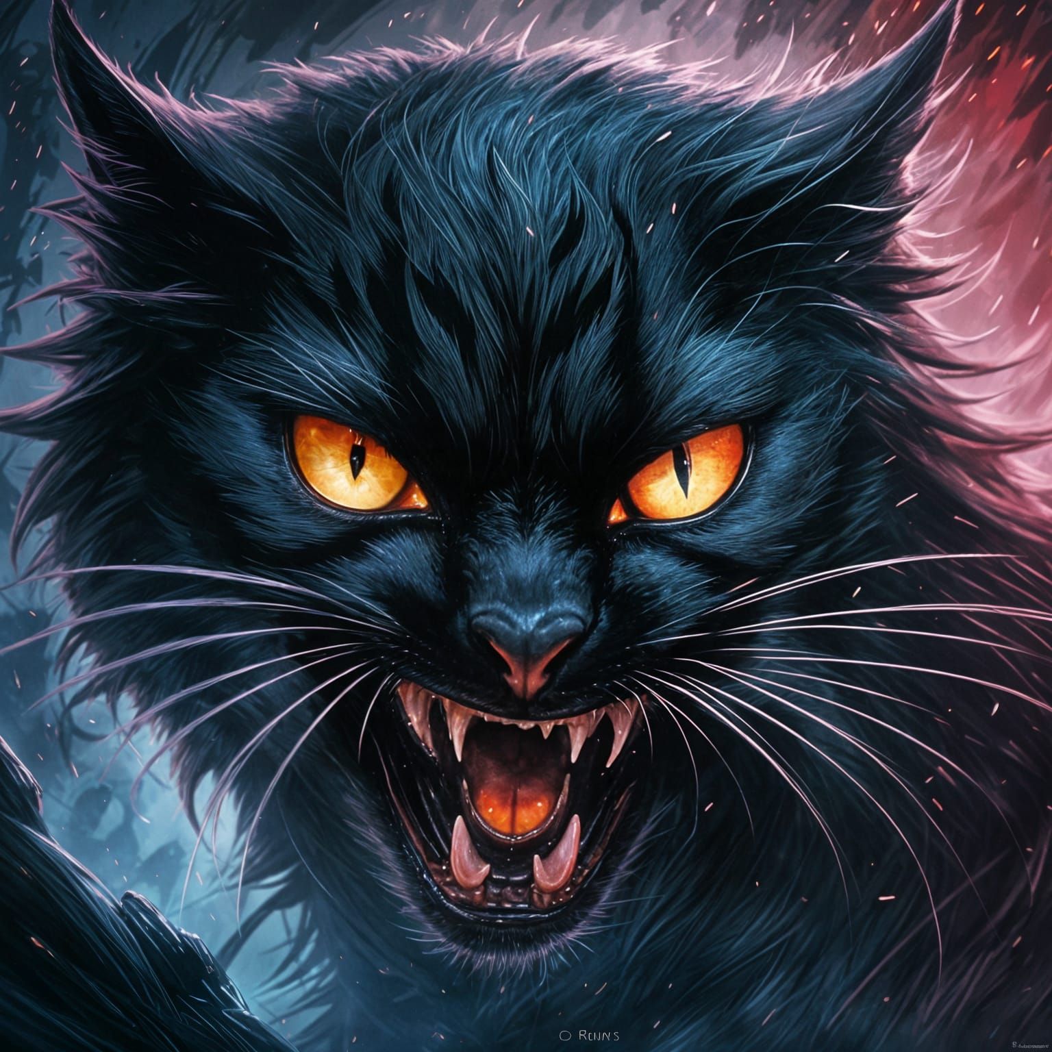 Sinister Black Cat Hissing Angrily