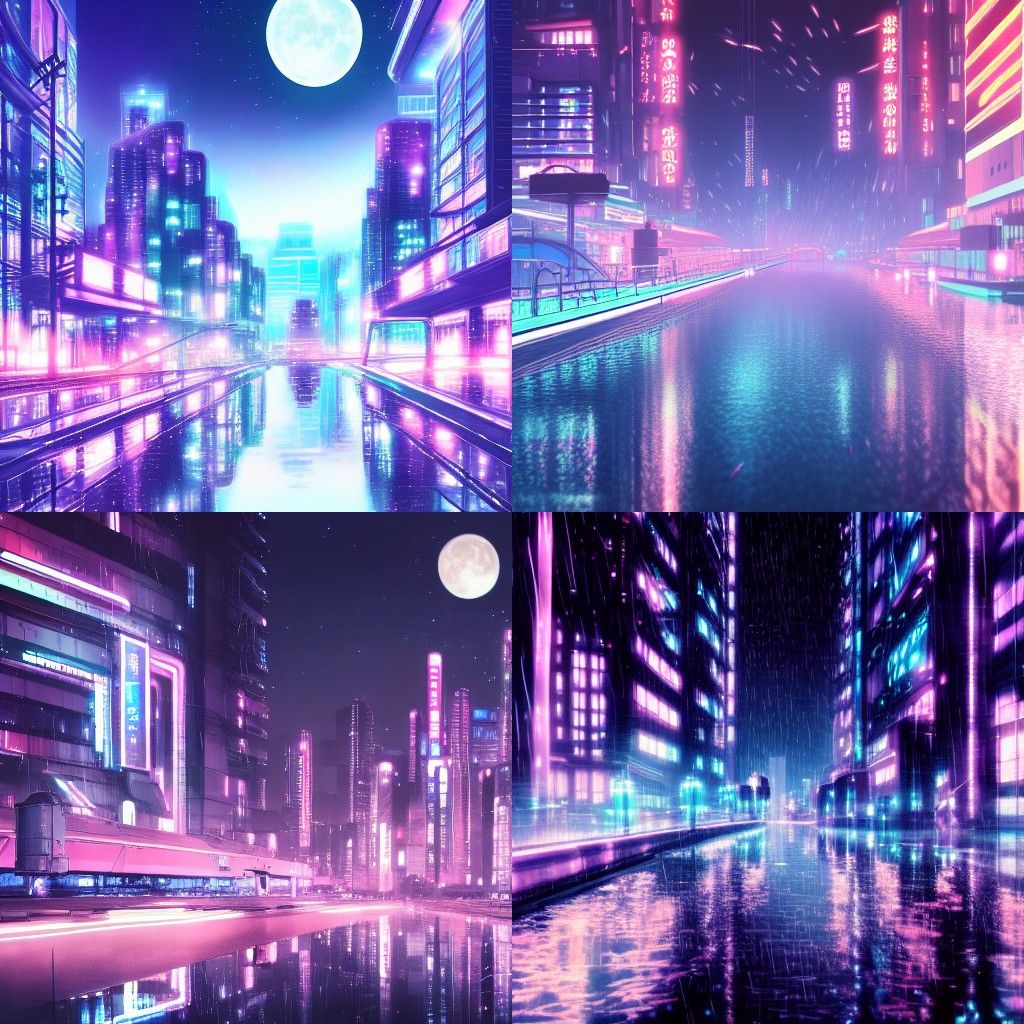 Anime Cyberpunk Cityscape with Neon Lights