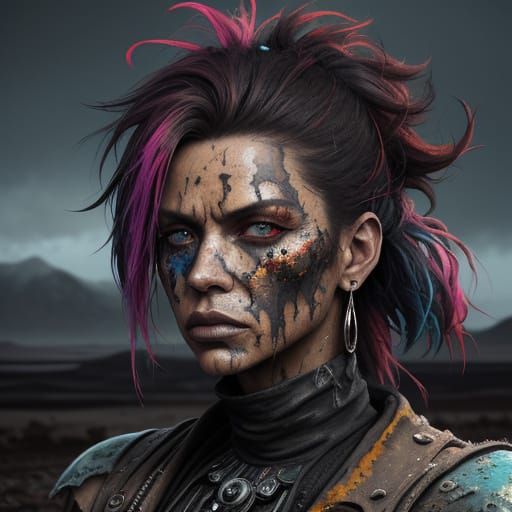 Dirty Woman in Desolate Landscape: Hyperrealistic Concept Ar...