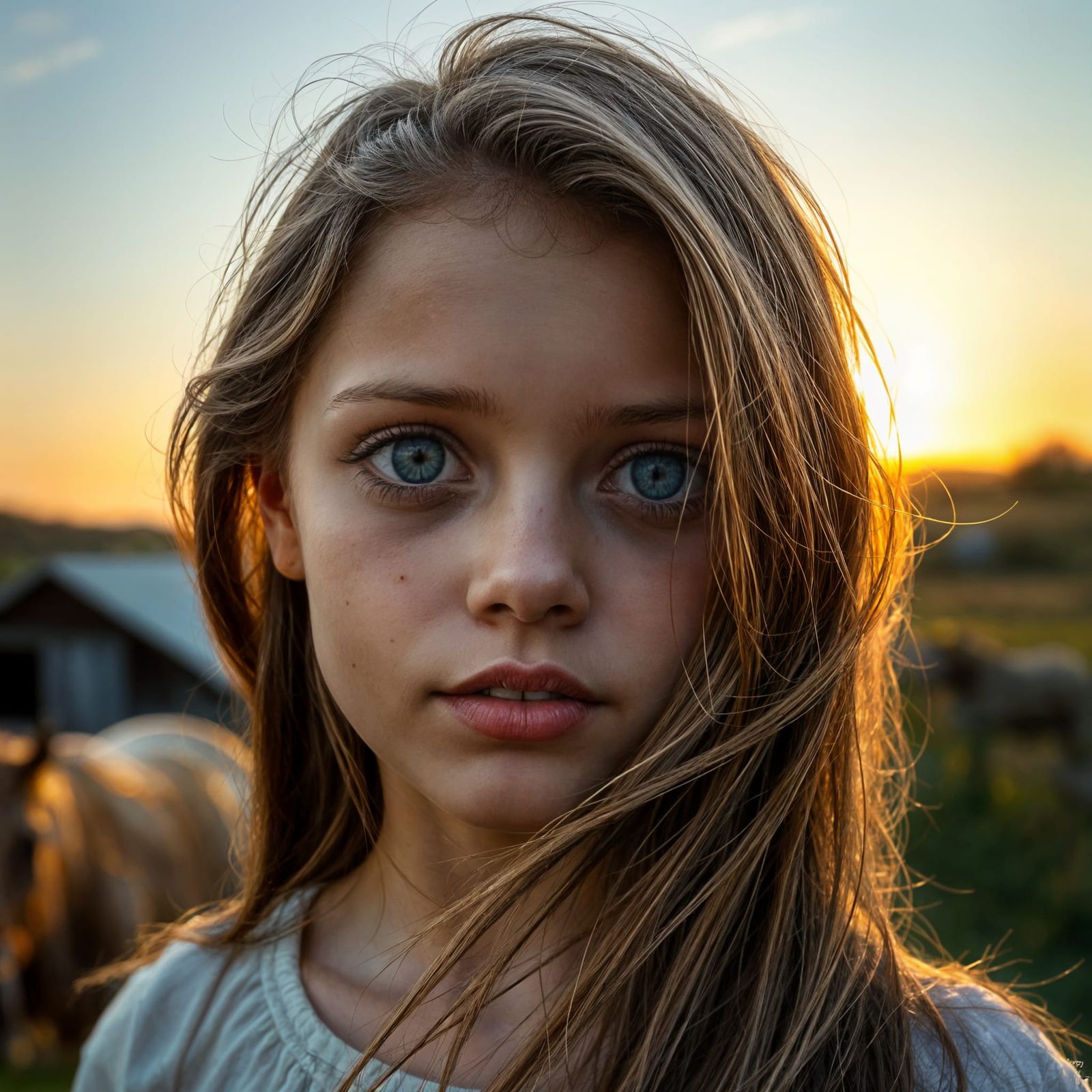 A Serene Rural Beauty with Amber Eyes
