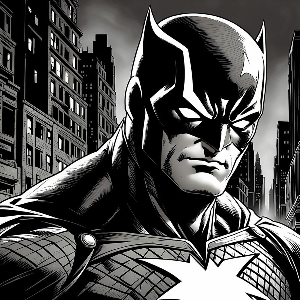 Superhero Portrait in Film Noir Comic Style