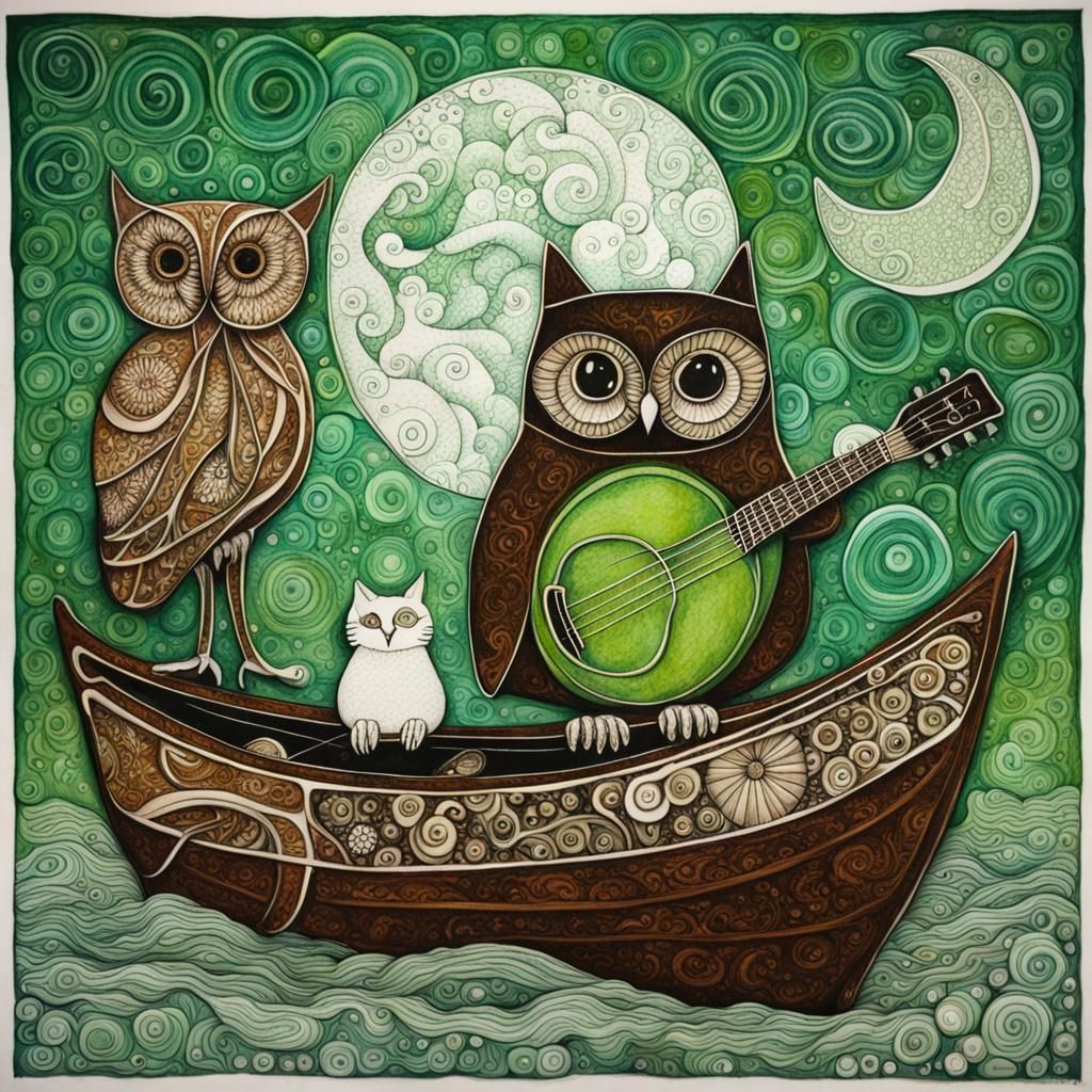 Owl and Pussycat in Pea-Green Boat