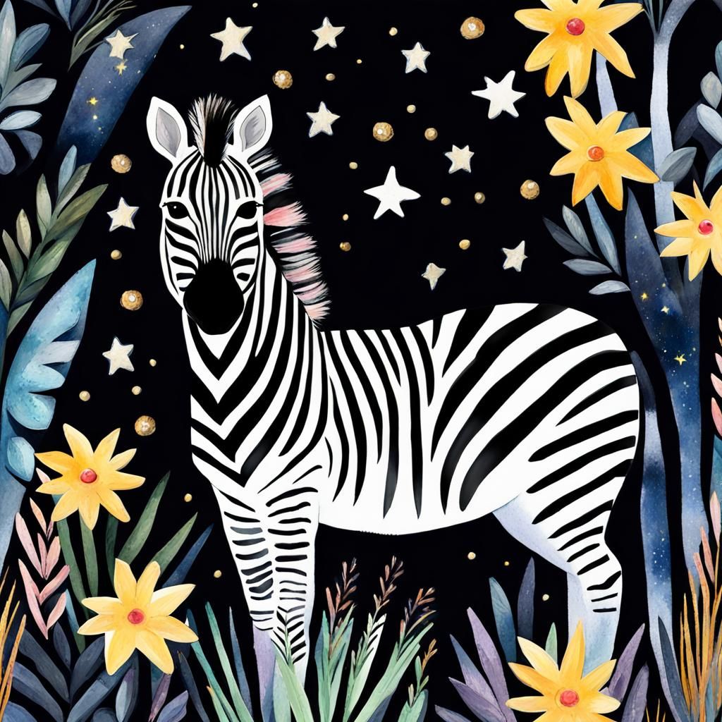 Cute Zebra in Gouache Style Impressionist Masterpiece