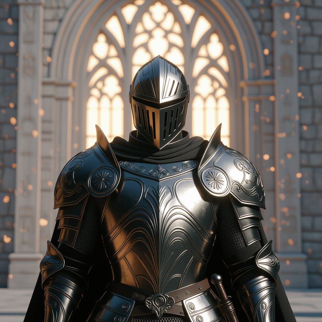Art Deco Knight in Ornate Castle, Dynamic Lighting