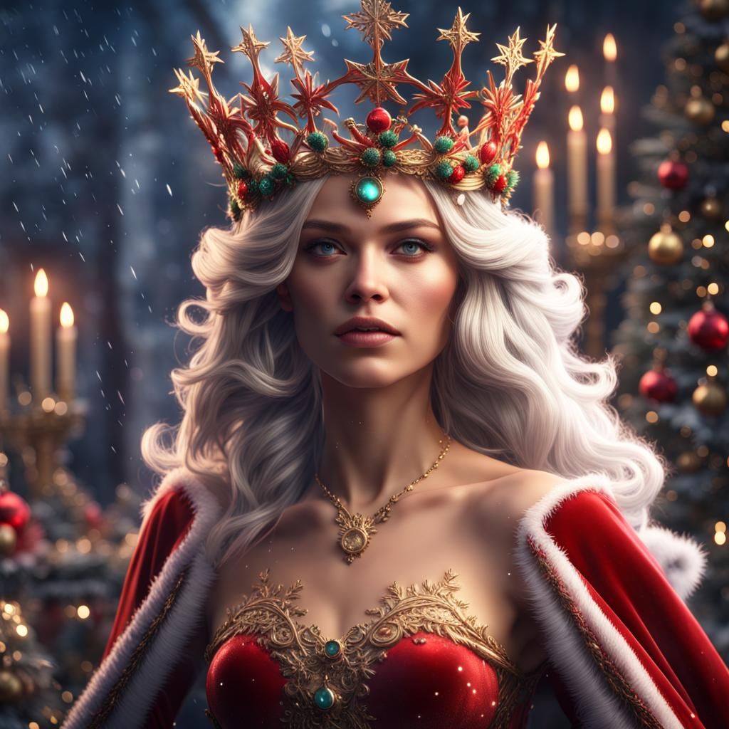 Beautiful Christmas Queen Goddess with Christmas Crown